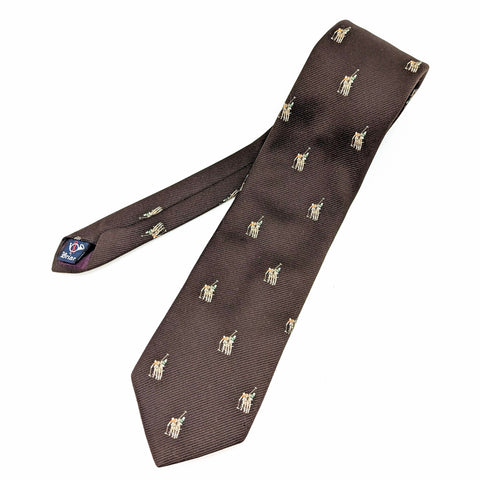 1970s Men's Polo Player Tie Vintage Men's Disco Era Brown Silk & Polyester necktie with woven Polo Players on Horses Designs by Briar