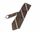 1970s Wide Floral Tie Men's Vintage Brown Disco Era Polyester Necktie with Woven Blue & Orange Flower Designs Philippe Creations