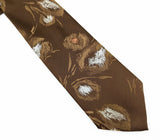 1970s Abstract Floral Necktie Men's Vintage Disco Era Wide Brown Imported Polyester Tie with Woven Flower Designs by LEONARDO