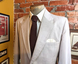 1970s Seersucker Suit Jacket Men's Vintage Brown & White Striped Blazer / Sport Coat from Montgomery Ward - Size 40 Long (MEDIUM)