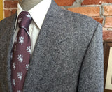 1970s-80s Fine Lambs Wool Suit Jacket Men's Vintage Soft Gray & Black Herringbone Blazer / Sport Coat by Cricketeer - Size 44 (LARGE)