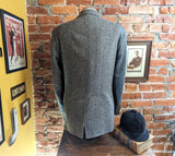 1970s-80s Fine Lambs Wool Suit Jacket Men's Vintage Soft Gray & Black Herringbone Blazer / Sport Coat by Cricketeer - Size 44 (LARGE)