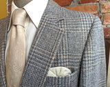 1970s Vintage Pure Wool Tweed Men's Suit Jacket Gray & Brown Plaid Houndstooth Blazer / Sport Coat by Stafford -Size 42 Long (LARGE)