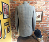 1970s Vintage Pure Wool Tweed Men's Suit Jacket Gray & Brown Plaid Houndstooth Blazer / Sport Coat by Stafford -Size 42 Long (LARGE)