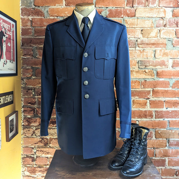 1960s-70s Air Force Uniform Jacket Vintage Men's Blue Wool Blend United States USAF Military Jacket by De Rossi & Son - Size 42 Long (LARGE)