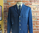 1960s-70s Air Force Uniform Jacket Vintage Men's Blue Wool Blend United States USAF Military Jacket by De Rossi & Son - Size 42 Long (LARGE)