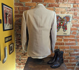 1970s Men's Leisure Suit Jacket Vintage Disco Era Beige Polyester 3 Button Blazer / Sport Coat by Groshire - Size 42 (LARGE)