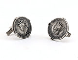 1960s Guadeloupe Coin Cufflinks Men's Vintage Silver Tone Metal Cufflink Set with Coins from French overseas department in the Caribbean