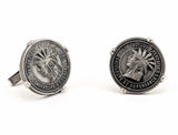 1960s Guadeloupe Coin Cufflinks Men's Vintage Silver Tone Metal Cufflink Set with Coins from French overseas department in the Caribbean