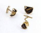 1960s Tiger eye Cufflinks & Tie Tack / Tie Pin Set Gold Tone Mid-Century Modern Men's Vintage Cufflink Set with Natural Tiger's eye stones