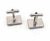 1960s Modernist Cufflinks Set Huge Mad Men Era Silver Tone Metal Cufflinks with Rectangular Blue Green Striped Glass Faces