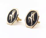 1950s Risqué Nude Lady Cufflinks Men's Vintage Gold Tone Metal Cufflink Set with Naked Woman Figure Mad Men Era Rockabilly Pin-up