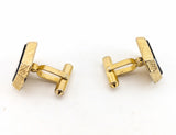 1960s Modernist Cufflinks Set Mad Men Era Gold Tone Metal Cufflinks with Black & Green Dichroic Glass "Stones" by Destino