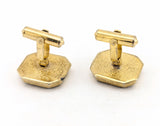 1960s Modernist Cufflinks Set Mad Men Era Gold Tone Metal Cufflinks with Black & Green Dichroic Glass "Stones" by Destino