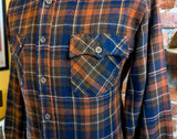 1970s Men's JCPenney Western Style 100% Acrylic Brown & Blue Plaid Flannel Shirt Vintage Long Sleeve Shirt - Size MEDIUM