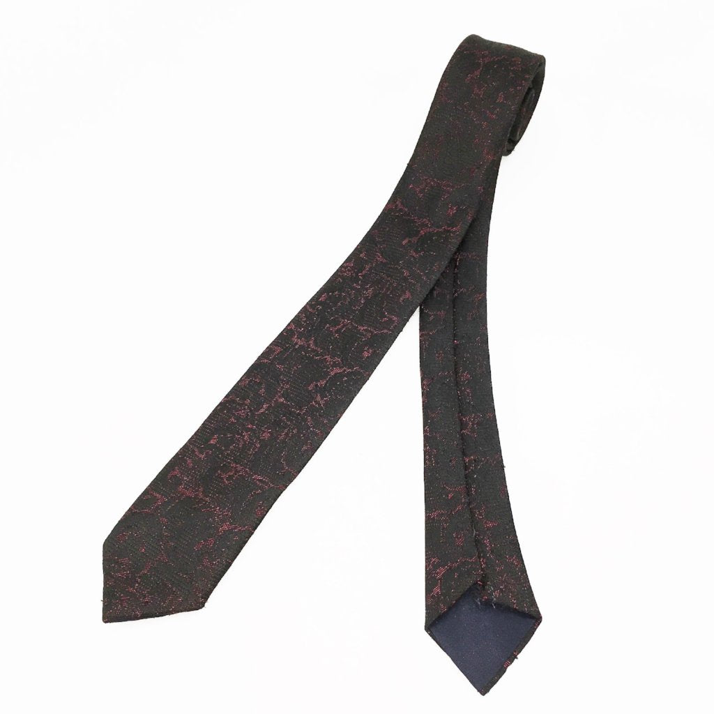 1980s Vintage Black & Red Skinny Necktie Super Narrow Shiny Men's