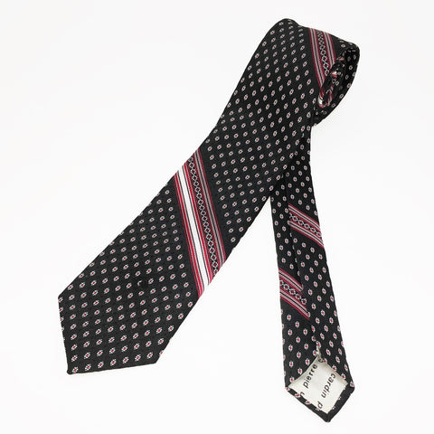 1970s PIERRE CARDIN Tie Men's Vintage Black, Red & White Imported Polyester Necktie by Pierre Cardin Paris, New York