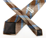 1970s Plaid Wool Tie Men's Vintage Brown & Sky Blue Wool Blend Disco Era Necktie by McAllister Deluxe